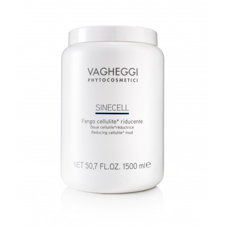 Barro reductor anti celulitis de la línea de productos Sinecell de Vagheggi, especialmente formulada para contrarrestar los efectos del estrés en la piel.