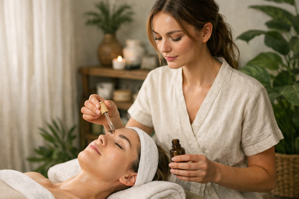 Aplicación de vitamina E en la piel del rostro