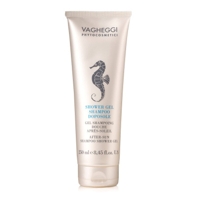 Gel-champú after sun de Vagheggi para limpiar y refrescar piel y cabello tras el sol.